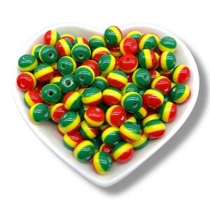 Reggae Resin Striped Beads 50pcs 8mm